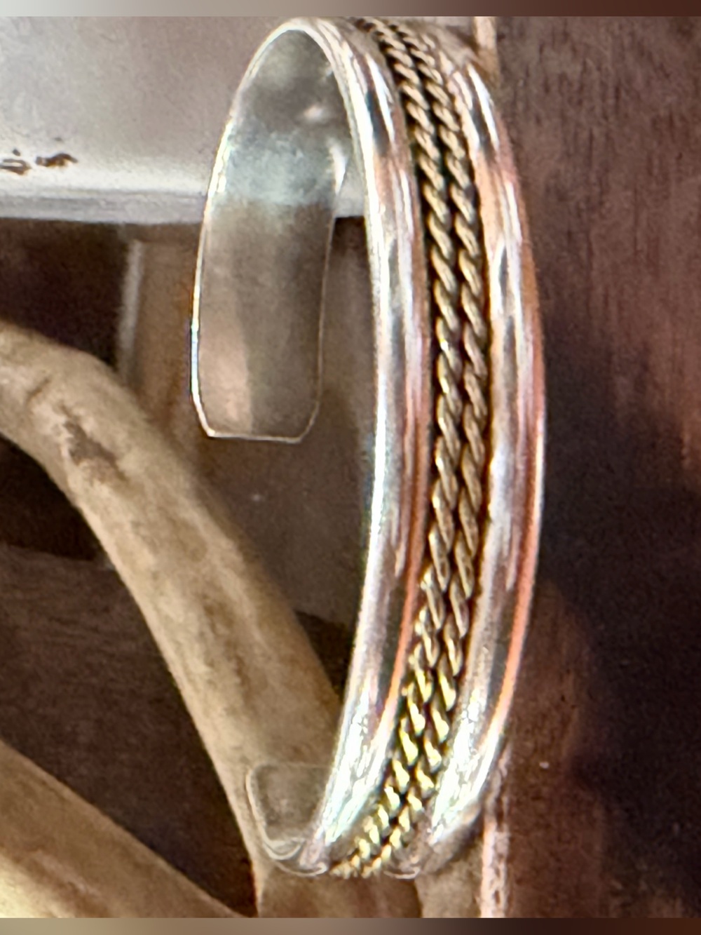 Vintage Sterling & Brass cuff bracelet